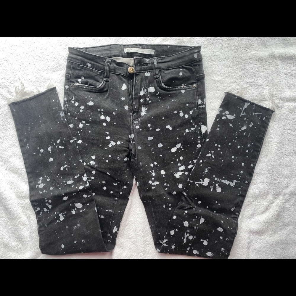 Zara paint splatter black jeans